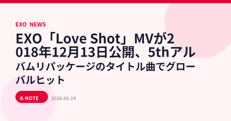EXO「Love Shot」MVが2018年12月13日公開、5thアルバムリパッケージのタイトル曲でグローバルヒット